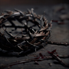 Crown of thorns worn be Jesus on dark background