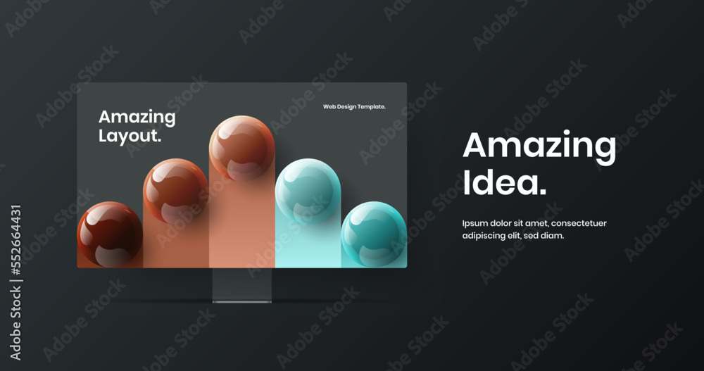 Poster amazing web banner vector design template. simple desktop mockup landing page illustration.