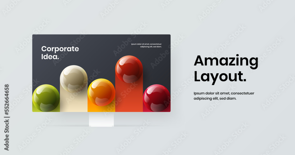 Poster clean landing page design vector illustration. minimalistic monitor mockup site screen layout.