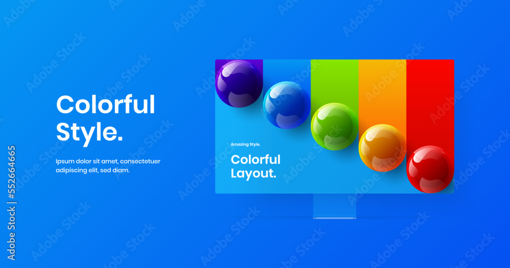 Poster vivid site screen design vector illustration. creative computer monitor mockup landing page concept.