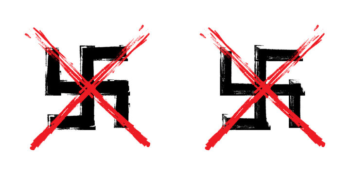 Nazism forbidden sign. Сrossed out swastika with grunge texture. Vector illustration.
