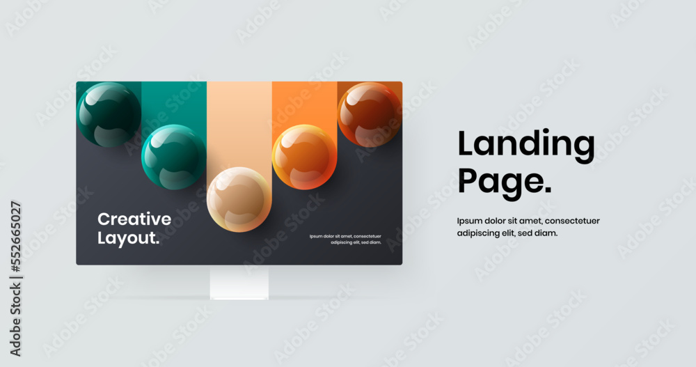 Poster colorful desktop mockup landing page layout. original web project vector design template.