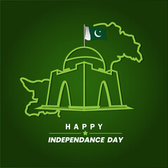 14 August Pakistan Independence day line art banner. Vector Illustration.