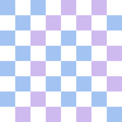 White, blue, and purple pastel checkerboard pattern background.