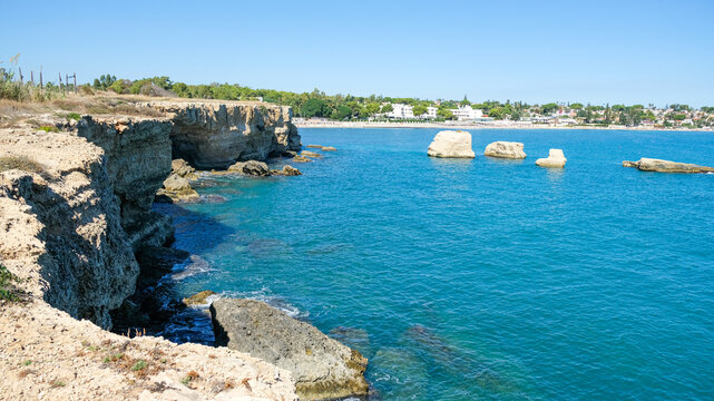 Siracusa province, Sicily. Amazing turquoise water at the bay of Fontane Bianche.