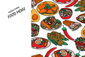 Vector Mexican food banner. Hand drawn latin american food menu design.