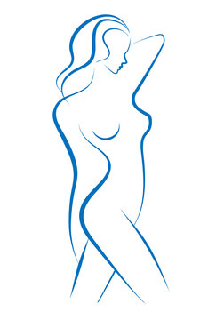 Female body sketch, line art illustration over a transparent background, PNG image
