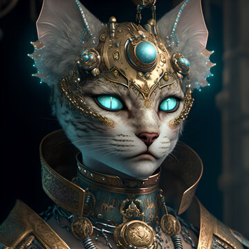A proud red cat in steampunk style.