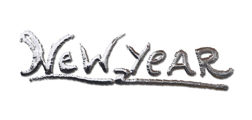 3d illustration, text new year brush stroke with embossed silver paint