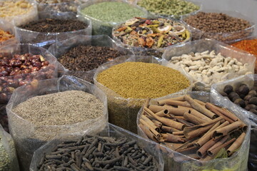 Typical Arabic bazaar market spices Oman close by