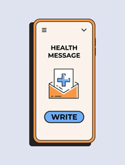 Health app. Message health in your phone. Online tele medicine flat concept. Medical consultation. Vector illustration