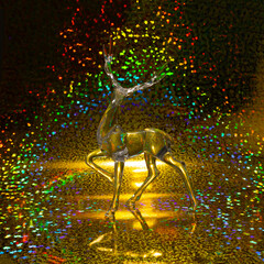 Aesthetic transparent Santa's reindeer on a colorful holographic background. Fantasy,  Christmas...