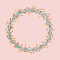 Christmas wreath mistletoe holly circle decoration with stars vector eps