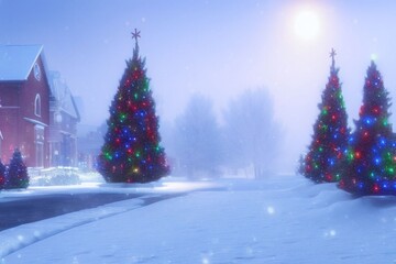 snowy winter town during christmas landscape