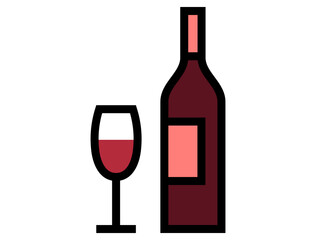 黒主線ワインボトル＆グラスアイコン：赤