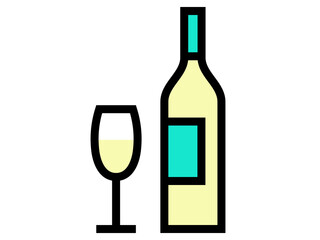 黒主線ワインボトル＆グラスアイコン：白