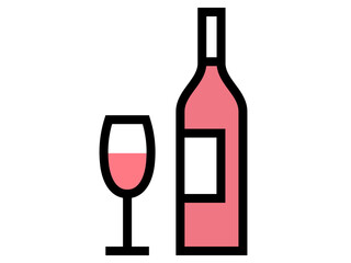 黒主線ワインボトル＆グラスアイコン：ロゼ