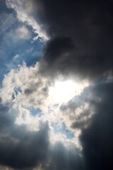 Fototapeta na wymiar sun rays filtering through different cloud shapes