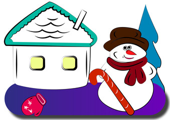 snowman with christmas tree