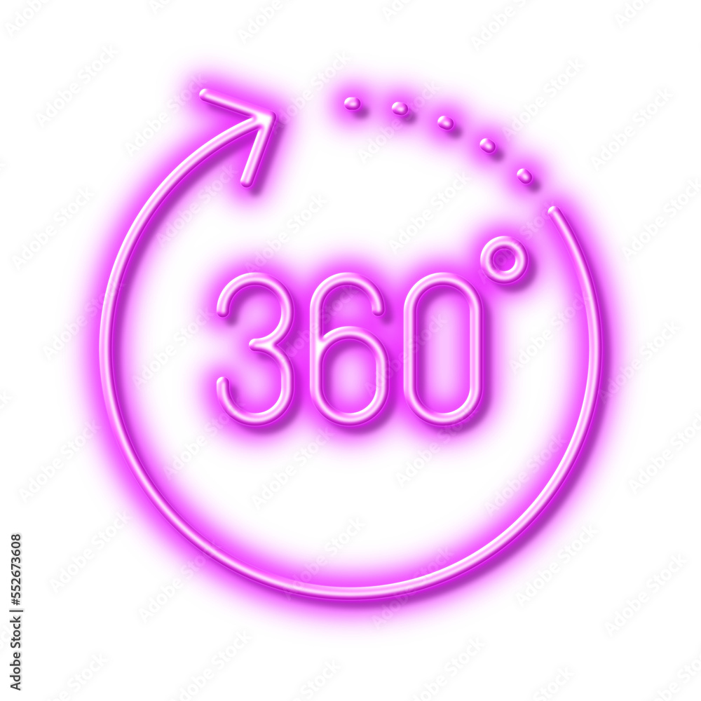 Poster 360 degrees line icon. panoramic view sign. vr technology simulation. neon light effect outline icon