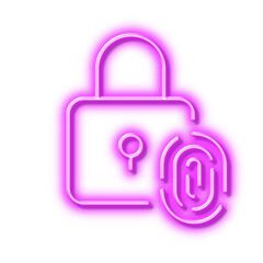 Fingerprint lock line icon. Finger print scan sign. Neon light effect outline icon.