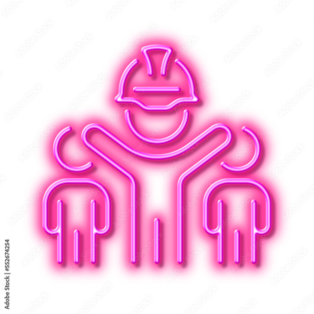 Poster engineering team line icon. engineer or architect group sign. neon light effect outline icon.