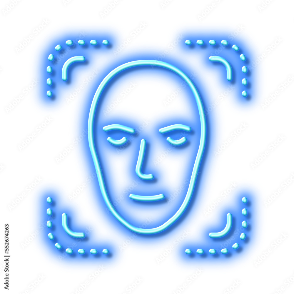 Poster face detection line icon. head recognition sign. neon light effect outline icon.