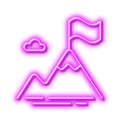 Mountain flag line icon. Goal challenge sign. Neon light effect outline icon.