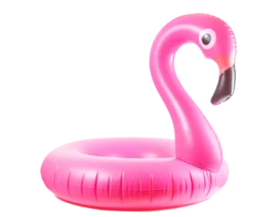 Fotobehang Flamingo print. Pink pool inflatable flamingo for summer beach i © Maksym