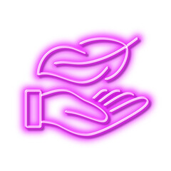 Lightweight line icon. Feather quill sign. Neon light effect outline icon.