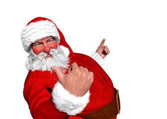 Santa Claus pointing with his hand on the transparent background