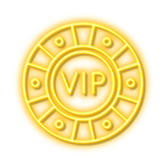 Vip poker chip line icon. Very important person casino sign. Neon light effect outline icon.
