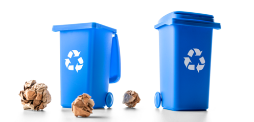 Trash bin. Blue dustbin for recycle paper trash isolated on whit