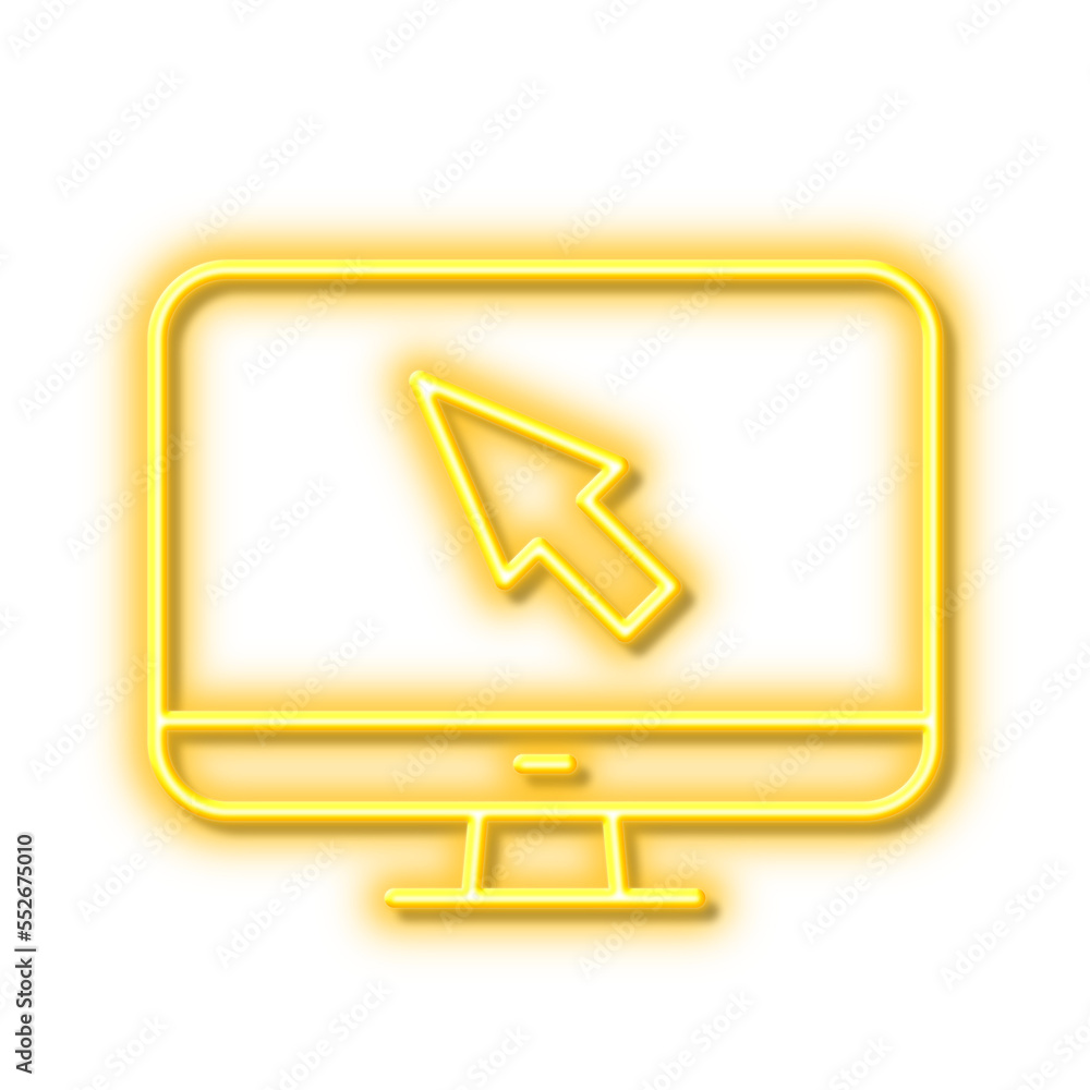 Poster computer or monitor icon. mouse cursor sign. neon light effect outline icon.