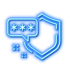 Shield line icon. Privacy secure sign. Neon light effect outline icon.