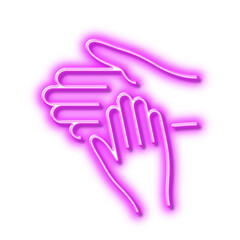 Volunteer care line icon. Helping hand sign. Neon light effect outline icon.