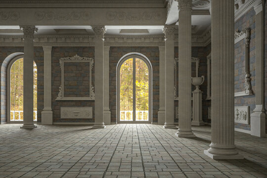 The ballroom and restaurant in classic style. 3D render. 3d image