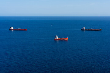 Merchant ships on the ocean roads. Tenerife. Canary Islands. Spain.