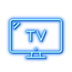 TV line icon. Television sign. Hotel service. Neon light effect outline icon.