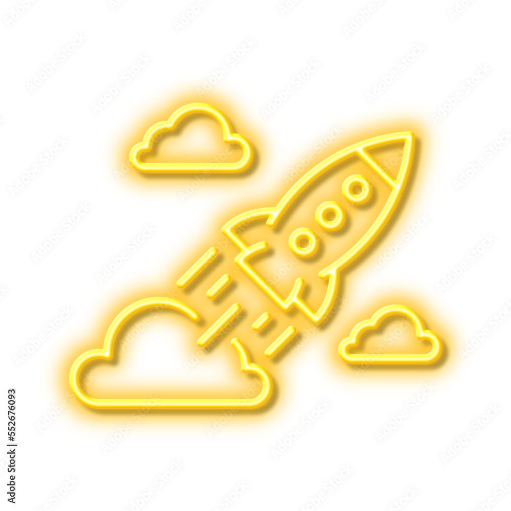 Poster startup rocket line icon. launch project sign. neon light effect outline icon.