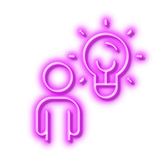 Business idea line icon. Human with lightbulb sign. Neon light effect outline icon.