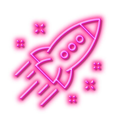 Startup rocket line icon. Launch Project sign. Neon light effect outline icon.