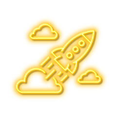Startup rocket line icon. Launch Project sign. Neon light effect outline icon.