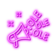 Ole chant line icon. Championship with megaphone sign. Sports event. Neon light effect outline icon.