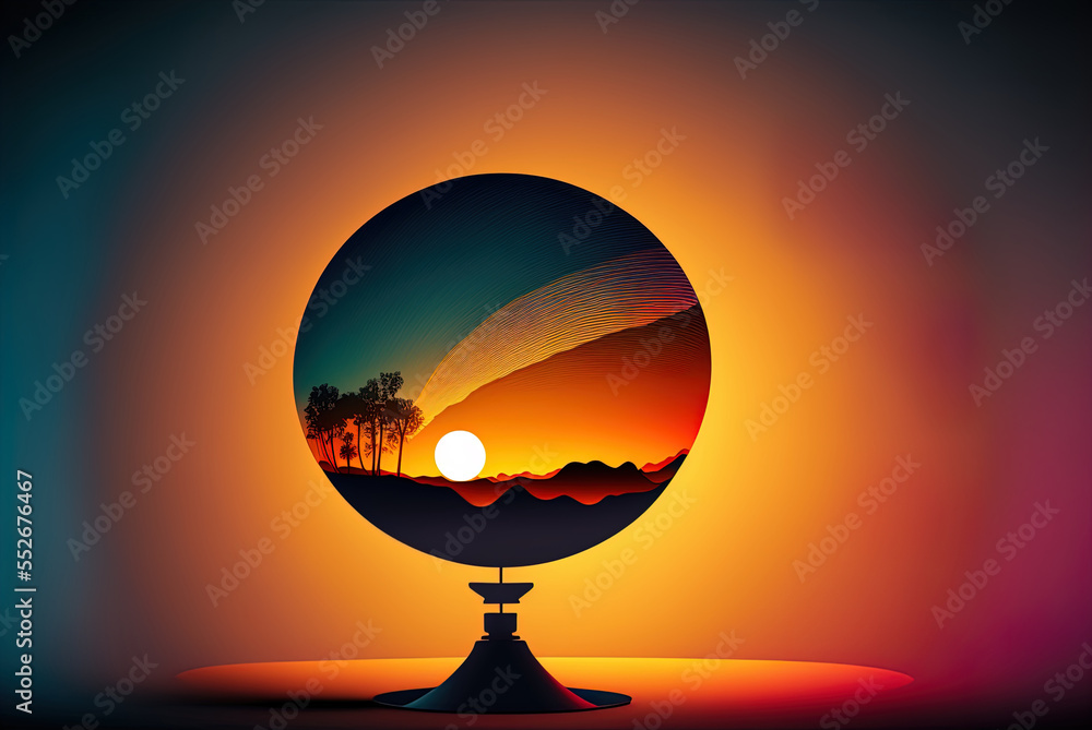 Poster sunset projector on a gradient backdrop. generative ai
