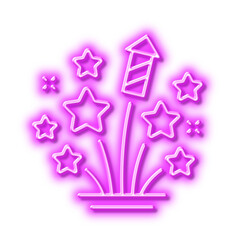 Fireworks stars line icon. Pyrotechnic salute sign. Neon light effect outline icon.
