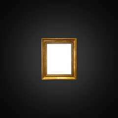 Antique art fair gallery frame on royal black wall at auction house or museum exhibition, blank...