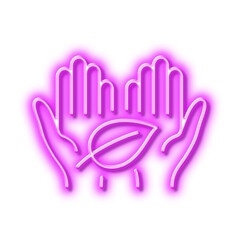 Fair trade line icon. Bio cosmetics sign. Organic tested. Neon light effect outline icon.