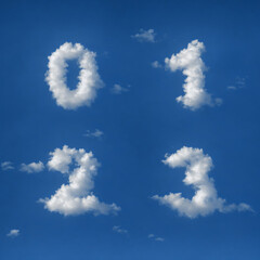 Lettres, chiffres, point d'exclamation et d'interrogation en forme de nuages avec 3 variantes pour...