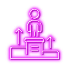 Business podium line icon. Employee nomination sign. Neon light effect outline icon.